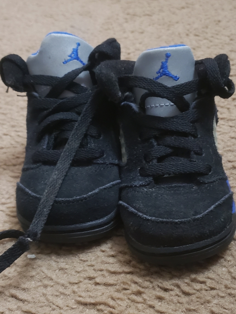 Jordan Kids Black Suede Sneakers with Blue Jumpman
